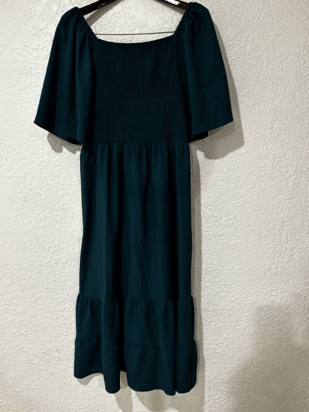 Off-Shoulder Midi Dress in Teal Green